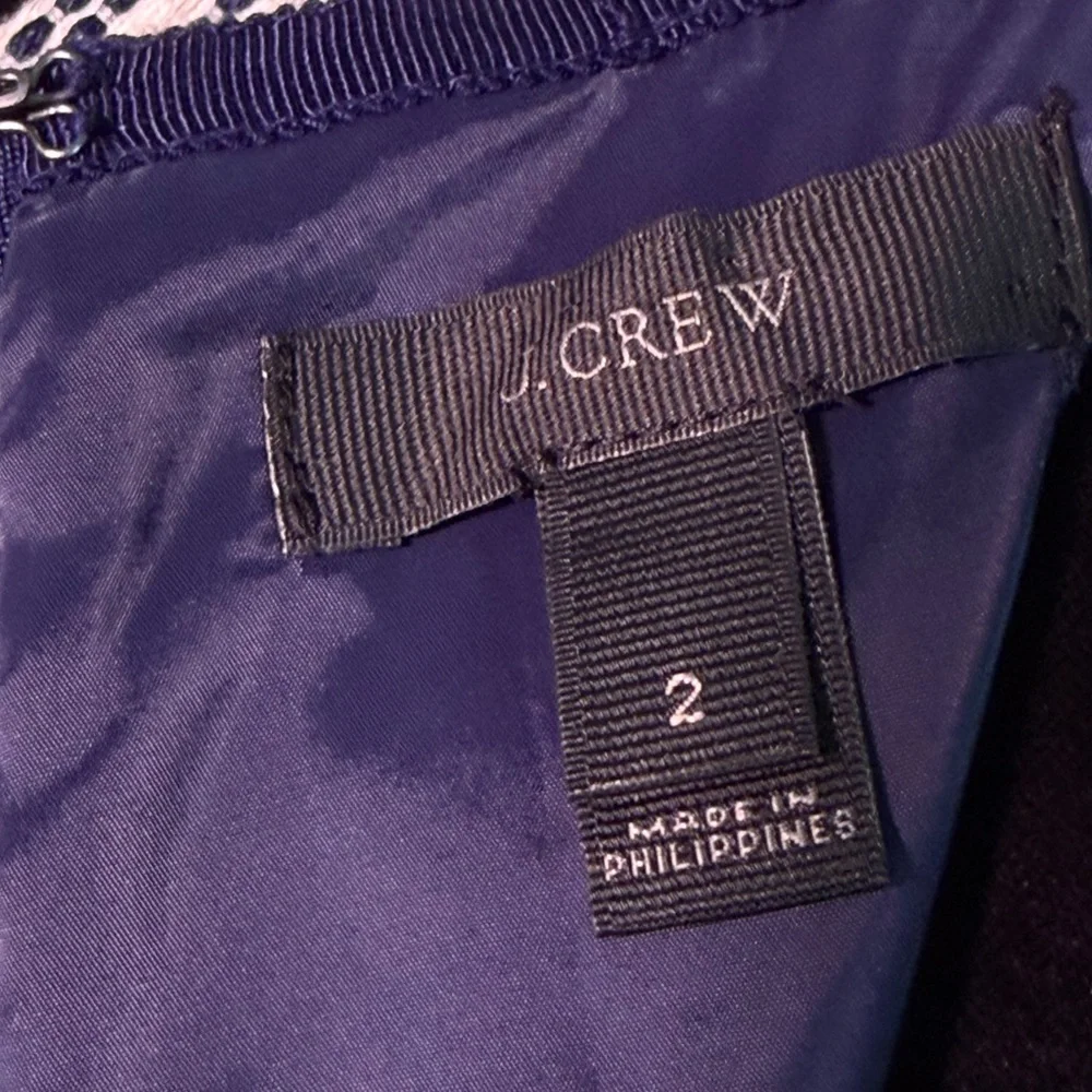 J.Crew Straight Italian Tweed Dress (Sheath Dress) Size 2 Navy Blue/White - Picture 7 of 8